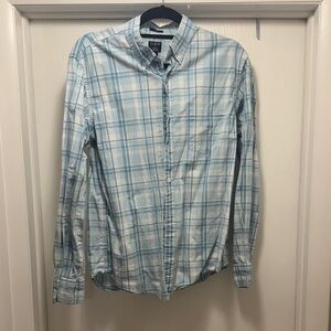 J. Crew Men's Large Slim Fit Flex Washed Light Blue Checkered Shirt